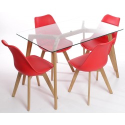 Silla nordica madera de haya, polipropileno con cojin rojo