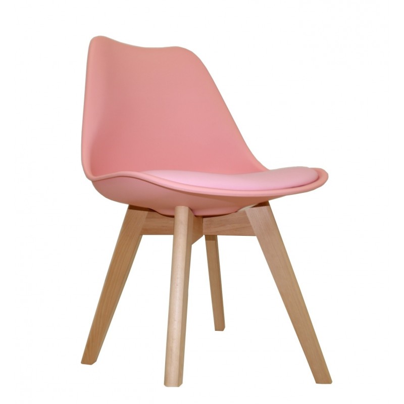 Silla nordica madera de haya, polipropileno con cojin rosa