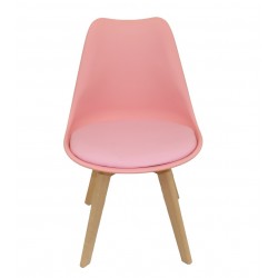 Silla nordica madera de haya, polipropileno con cojin rosa