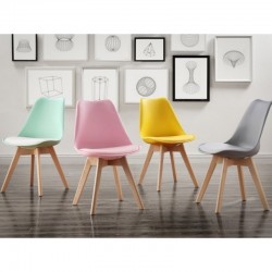 Silla nordica madera de haya, polipropileno con cojin amarillo