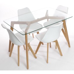 Silla nordica madera de haya, polipropileno con cojin blanco