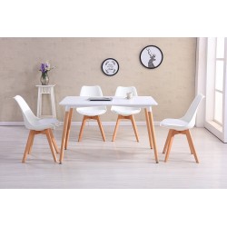 Silla nordica madera de haya, polipropileno con cojin blanco