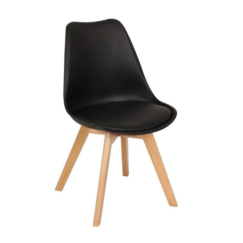 Silla nordica madera de haya, polipropileno con cojin negro