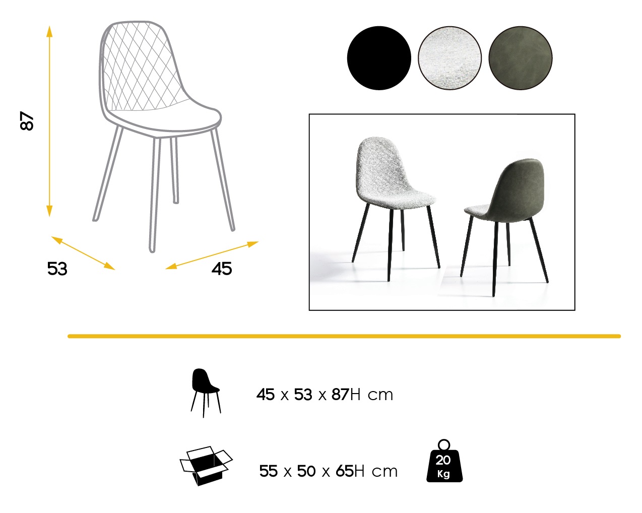 Silla de comedor combinada tela ecopiel verde