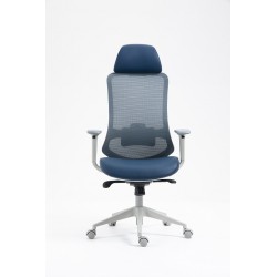 Sillón de oficina ergonómico malla y asiento gris azul