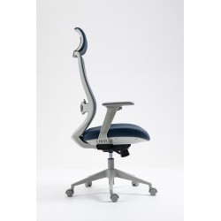 Sillón de oficina ergonómico malla y asiento gris azul