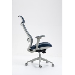 Sillón de oficina ergonómico malla y asiento gris azul