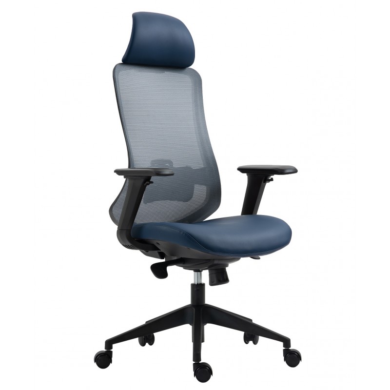 Sillón de oficina ergonómico malla y asiento azul