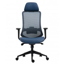 Sillón de oficina ergonómico malla y asiento azul