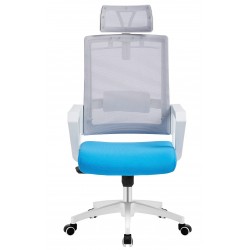 Sillón Brayton con cabezal blanco malla gris tejido azul claro