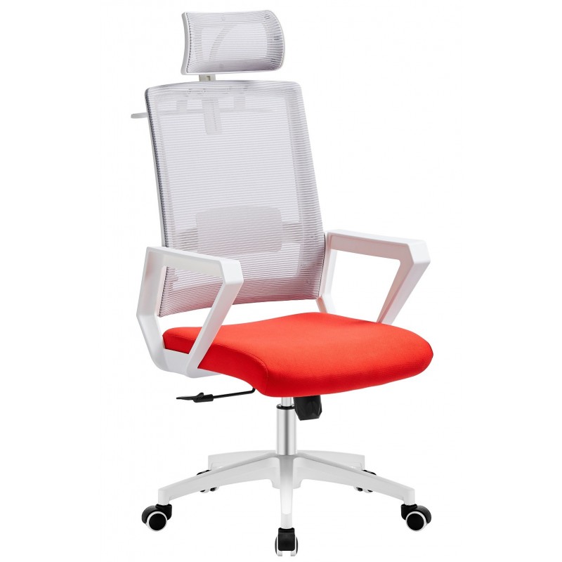 Sillón Brayton con cabezal blanco malla gris tejido rojo