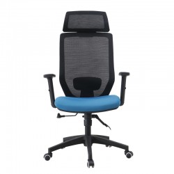 Sillón de oficina con cabezal malla negra y tejido azul