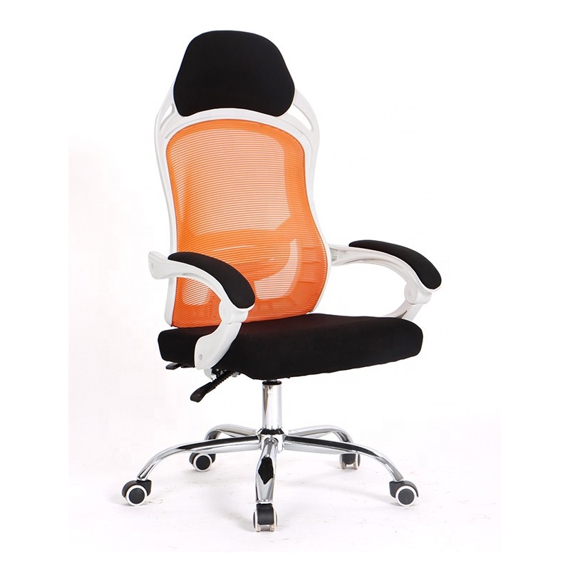 Sillón de oficina Dina gas sincro blanco malla naranja y tejido negro