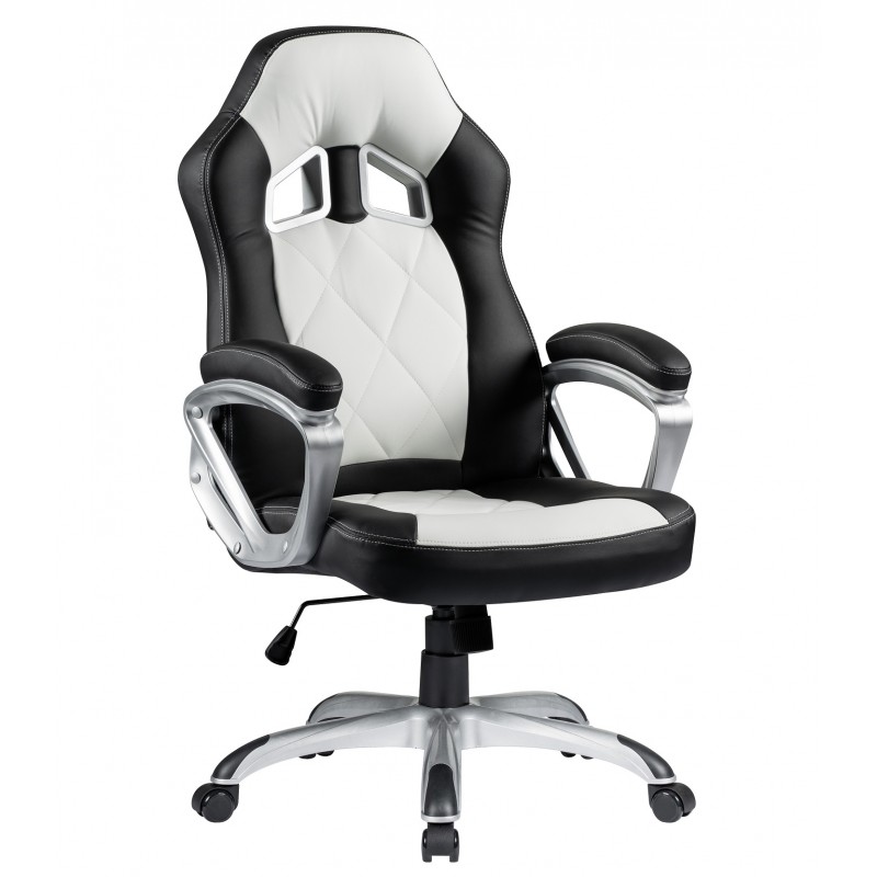 Sillón racing alto Vidal similpiel blanca y negra