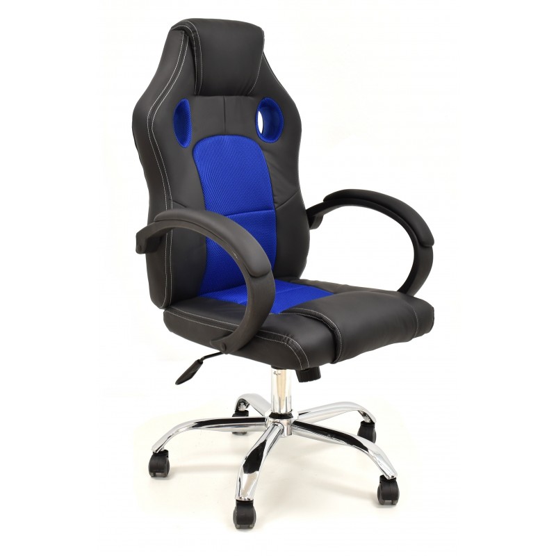 Sillón alto racing Onyx similpiel negra mesh azul