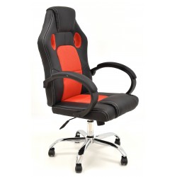 Sillón alto racing Onyx similpiel negra mesh rojo