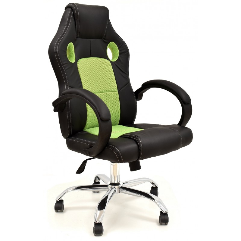 Sillón alto racing Onyx similpiel negra mesh verde