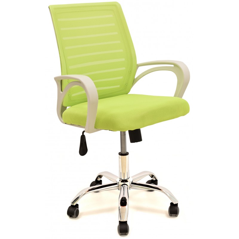 Sillón de oficina blanco con malla y tejido verde