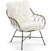 Sillon metal rattan cojien piel blanco polar