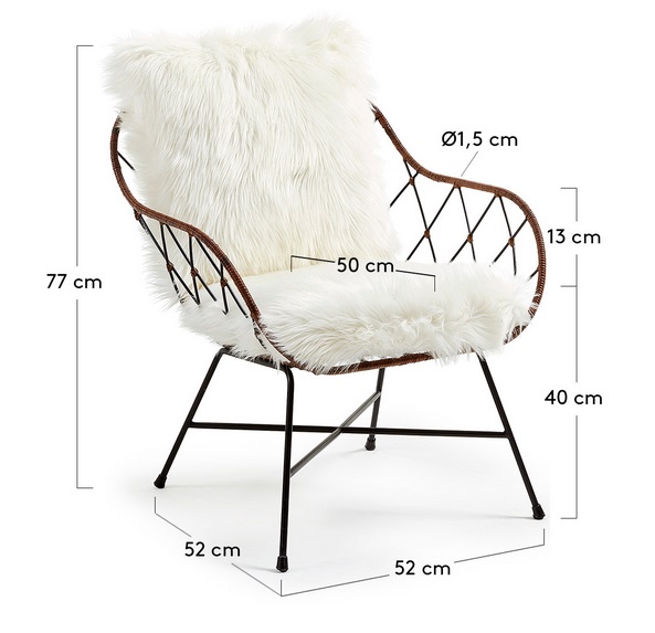 Sillon metal rattan cojien piel blanco polar