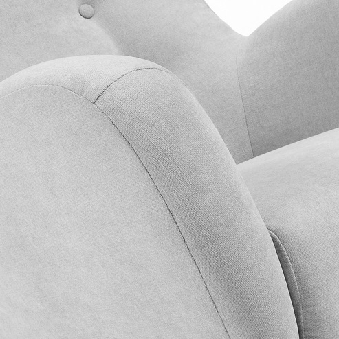 Sillon orejero retro botones tela gris patas madera