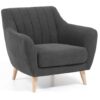 Sillon retro tela gris oscuro patas madera