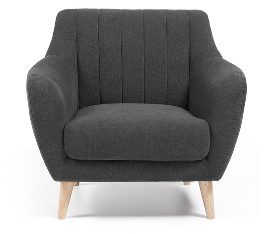 Sillon retro tela gris oscuro patas madera