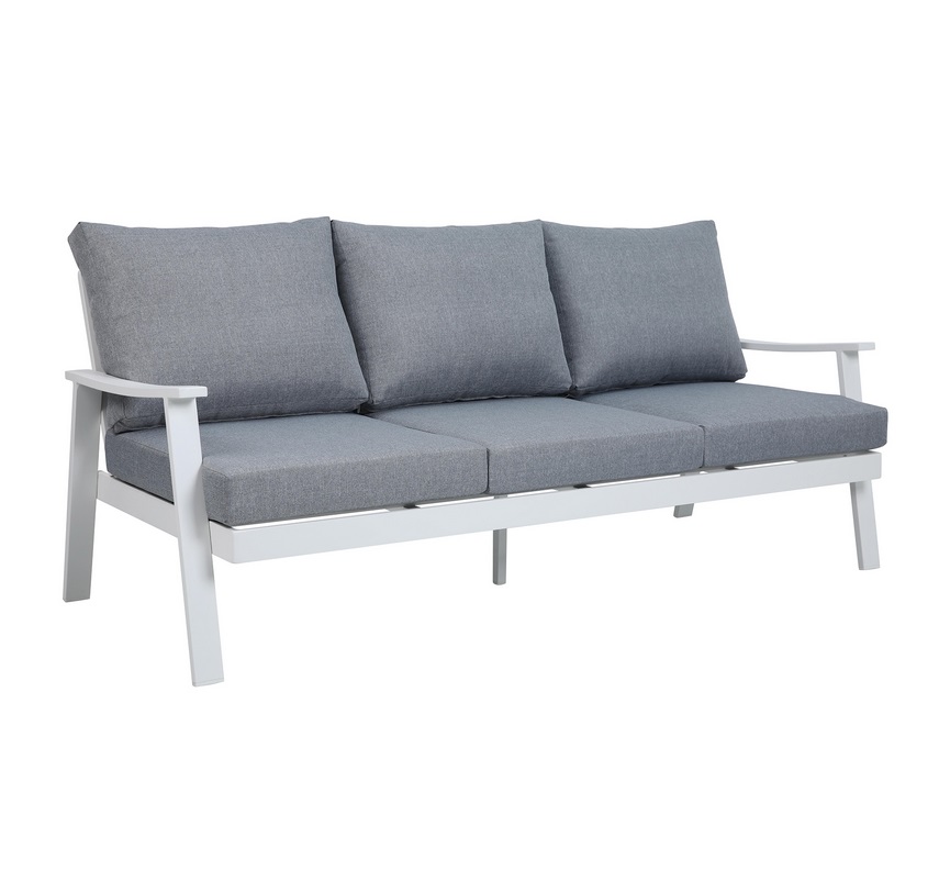 Set sofas terraza blanco cojines gris 5 plazas kay