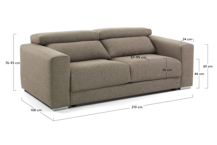 Sofa binari deslizante 3 plazas tela marron