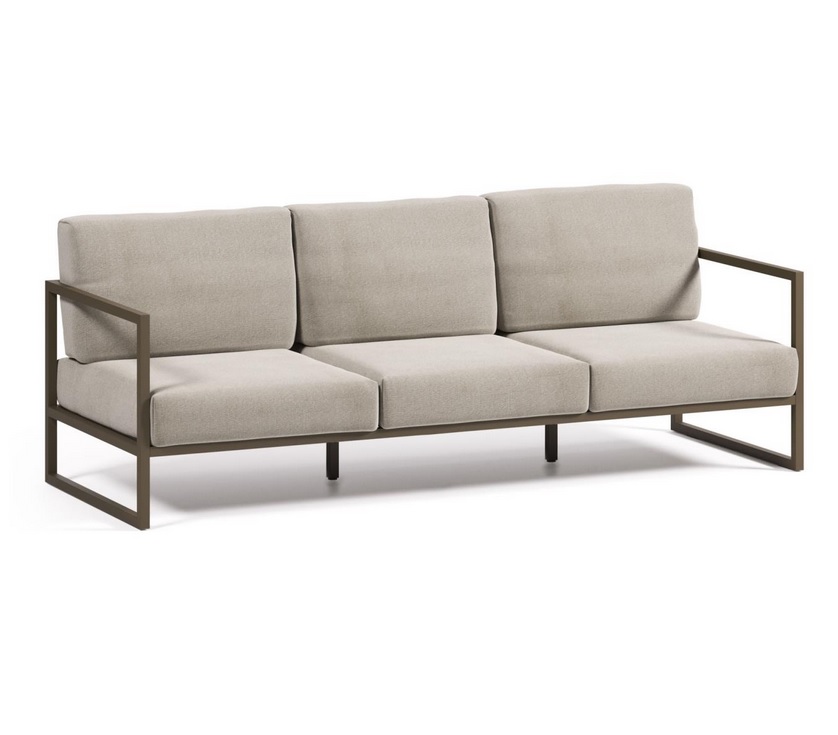 Sofa terraza aluminio marron tapizado beige 3 plazas vela