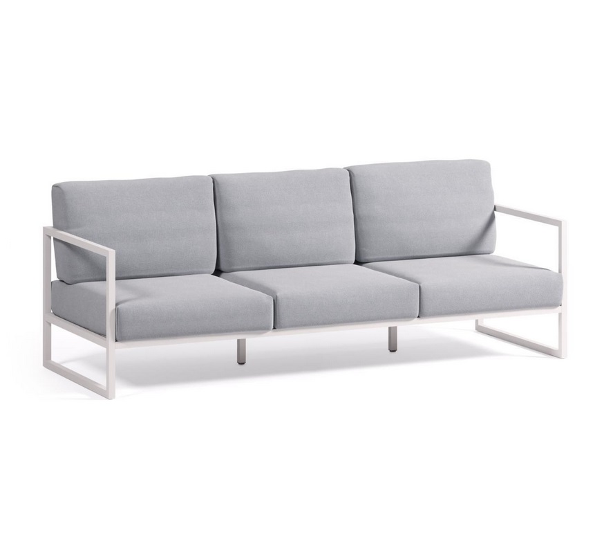 Sofa terraza aluminio blanco tapizado gris claro 3 plazas vela