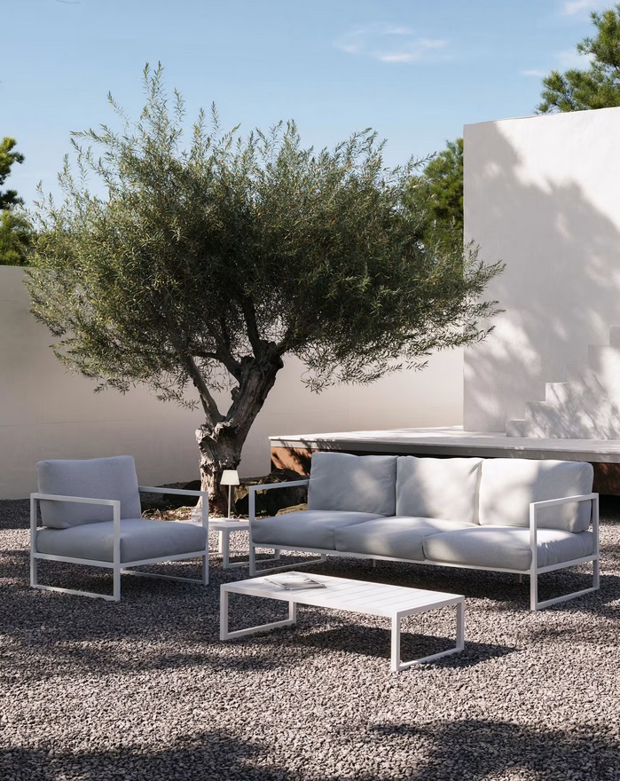 Sofa terraza aluminio blanco 3 plazas vela