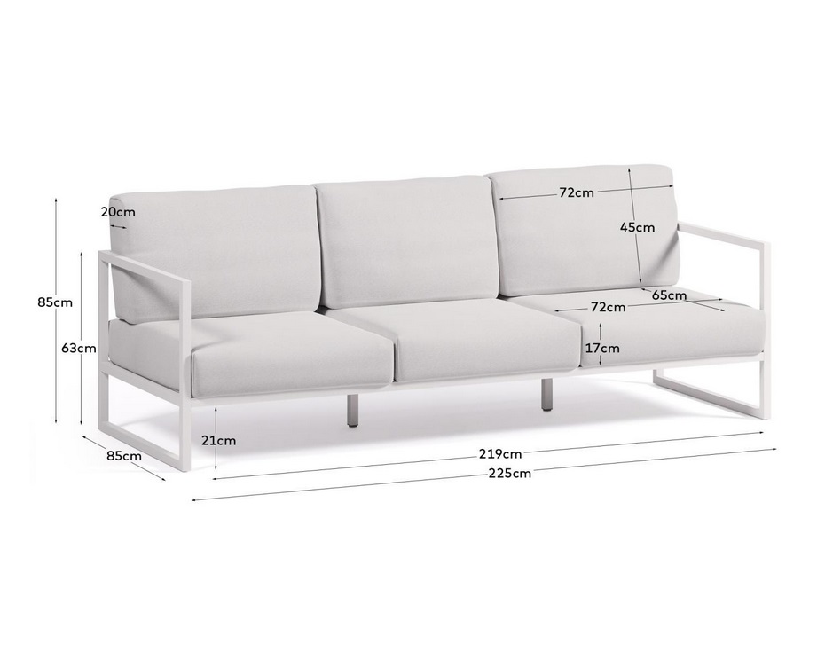 Sofa terraza aluminio blanco 3 plazas vela