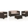 Set sofa terraza poliratan chocolate cojines beige Male 4 plazas