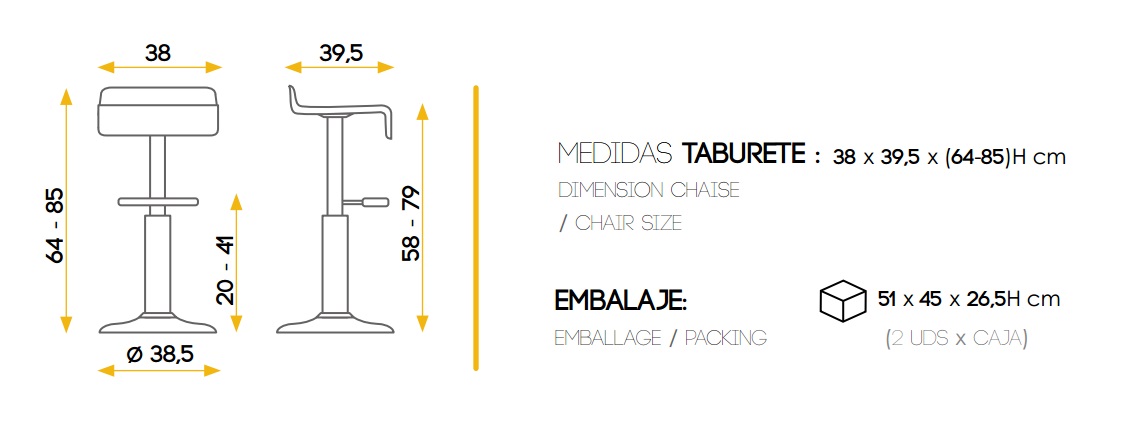 Taburete de cocina tapizado elevable Ainoa