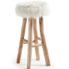 Taburete natural pies teca asiento piel