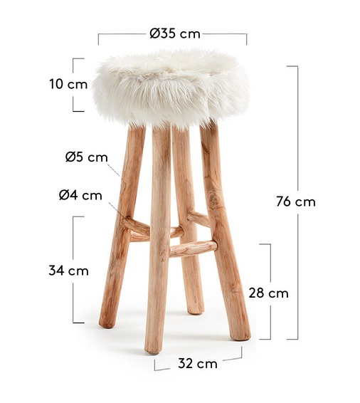 Taburete natural pies teca asiento piel