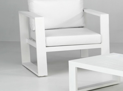 Sillon una plaza de terraza Teide aluminio blanco tapizado nautico blanco 7003B-1