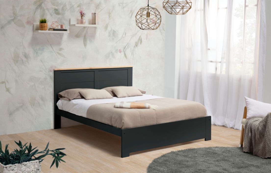 Cama Akira madera DM/PINO gris antracita 140x190cm