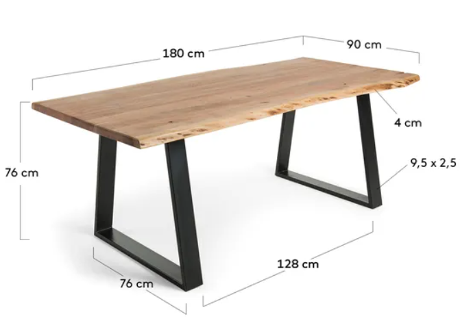 Mesa de comedor wave madera acacia natural metal 220x100cm