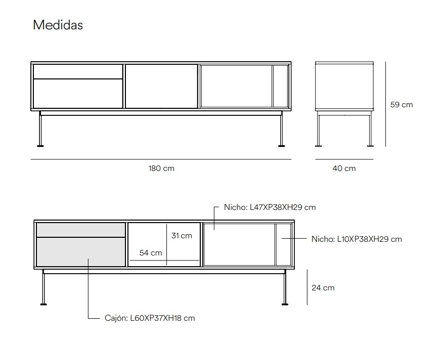 Mueble TV Yoko gris antracita roble 180 cm